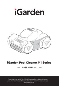 Cover of the iGarden Pool Cleaner M1 Series User Manual featuring a technical line drawing of the robotic pool vacuum.