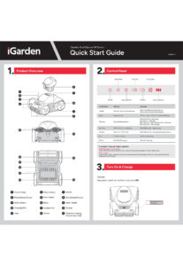 iGarden Pool Cleaner M1 Series Quick Start Guide infographic displaying the product overview schematic, control panel button definitions, and charging instructions.